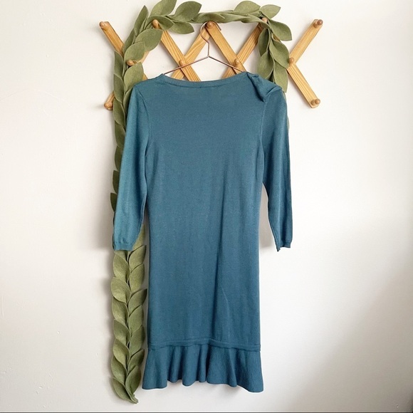 Red Valentino Teal Ruffled Sweater Dress - Picture 3 of 5